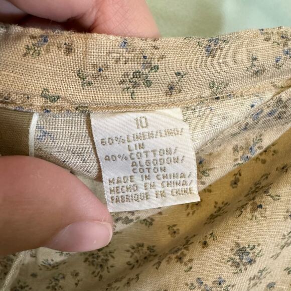 Liz Claiborne Lizwear Maxi Skirt 10 Floral Linen Blend Slit Drawstring Tan NWT - Picture 11 of 11